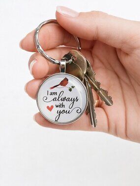Cardinal Heart Keychain I Am Always With You Glass Pendant White Black OS New